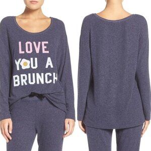 Junk Food Love Brunch Graphic Cosy Sweatshirt Top Fleece Blue Hacci Size Small S